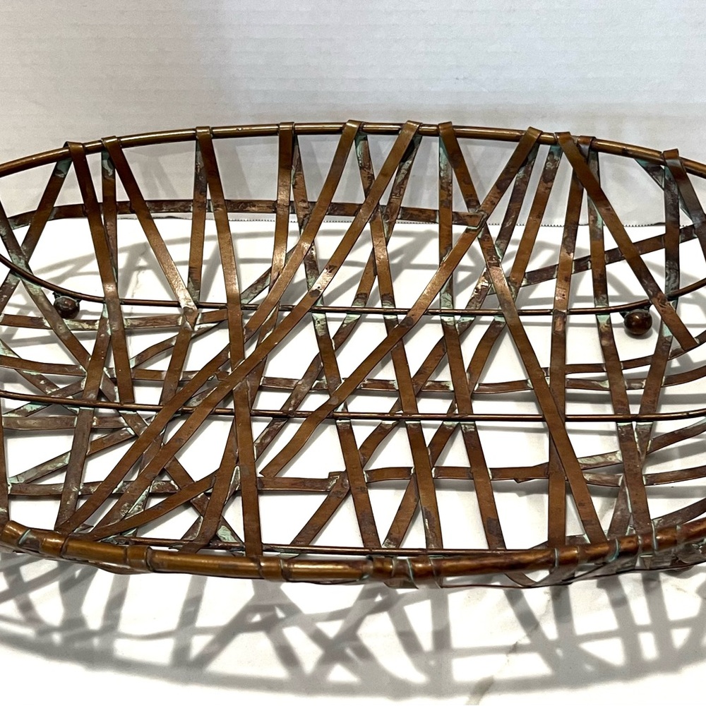 Copper Metal Wire Basket Farmhouse Rustic Oval Home Decor W/Handles